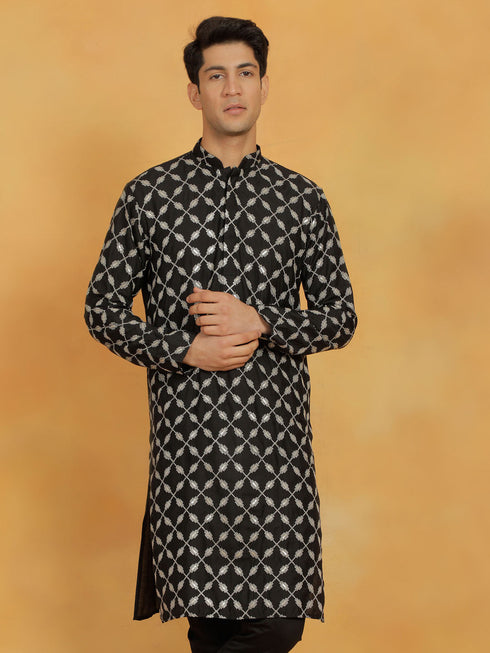 Vastramay Men's Black Cotton Blend Kurta